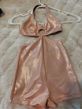 Ooh Lala dance comp Shimmery Rose Gold Halter Romper with Ring Detail